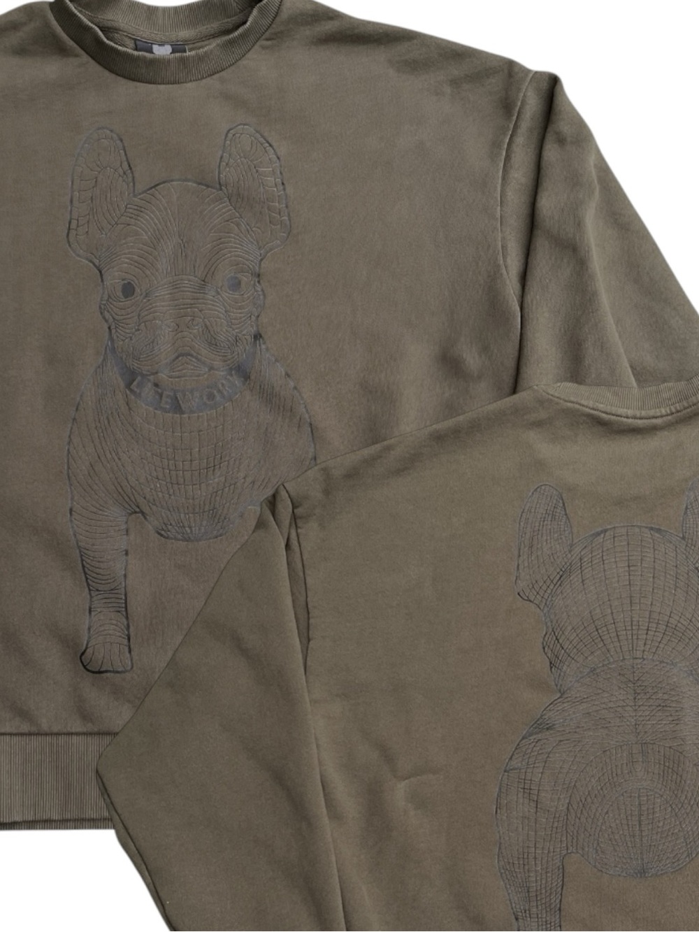 Lifework Olive Green Cotton French Bulldog (Front/Back) Crewneck Sweater (L)